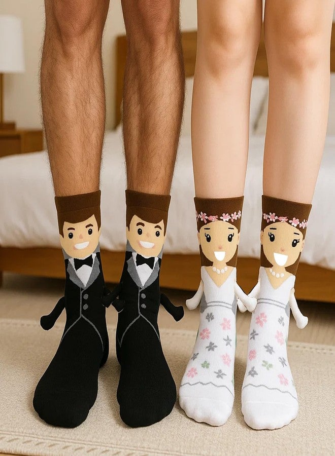 BharatBazaar 2 Pairs Holding Hands Socks, Funny Socks, Bride Socks, Black and White, Wedding Accessories, Engagement Gift, Special Wedding Presents - Image 5